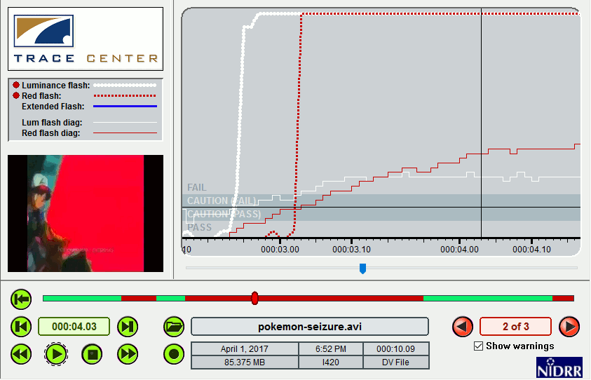 screenshot of PEAT analyzing a seizure inducing video.