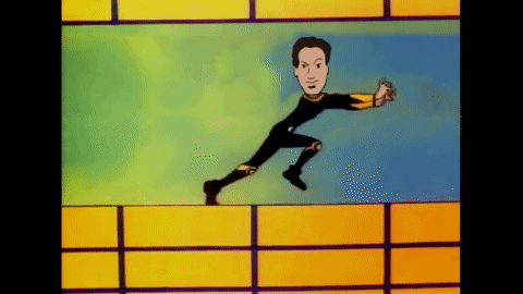 Video sequence showing a cartoon rendition of one of the band members running.